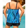 Women Plus Size Tankini Swimsuits Two Piece Flowy Bathing Suit with Short(Blue Wavy Pattern)