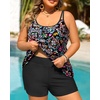 Women Plus Size Tankini Swimsuits Two Piece Flowy Bathing Suit with Short(Colorful Paisley)