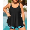 Women Plus Size Tankini Swimsuits Two Piece Flowy Bathing Suit with Short(Green Floral)