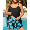 Women Plus Size Tankini Swimsuits Two Piece Flowy Bathing Suit with Short(Green Floral)