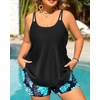 Women Plus Size Tankini Swimsuits Two Piece Flowy Bathing Suit with Short(Green Floral)