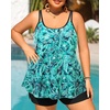 Women Plus Size Tankini Swimsuits Two Piece Flowy Bathing Suit with Short(Green Paisley)