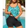 Women Plus Size Tankini Swimsuits Two Piece Flowy Bathing Suit with Short(Green Paisley)