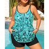 Women Plus Size Tankini Swimsuits Two Piece Flowy Bathing Suit with Short(Green Paisley)