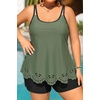 Women Plus Size Tankini Swimsuits Two Piece Flowy Bathing Suit with Short(Olive Green)