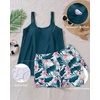 Women Plus Size Tankini Swimsuits Two Piece Flowy Bathing Suit with Short(Teal Flower)