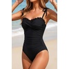 Women’s Tummy Control One Piece Swimsuits Retro Slimming Bathing Suits(Black Trim)