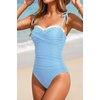 Women’s Tummy Control One Piece Swimsuits Retro Slimming Bathing Suits(Blue Striped)