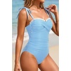 Women’s Tummy Control One Piece Swimsuits Retro Slimming Bathing Suits(Blue Striped)