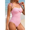 Women’s Tummy Control One Piece Swimsuits Retro Slimming Bathing Suits(Pink White)