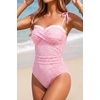 Women’s Tummy Control One Piece Swimsuits Retro Slimming Bathing Suits(Pink White)