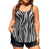 Women Plus Size Tankini Swimsuits Two Piece Flowy Bathing Suit with Short(Black Stripe)