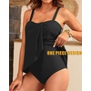 Women One Piece Swimsuit Vintage Off Shoulder Ruffled Bathing Suits(Black – Flyaway)
