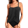 Women One Piece Swimsuit Vintage Off Shoulder Ruffled Bathing Suits(Black – Flyaway)
