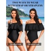 Women One Piece Swimsuit Vintage Off Shoulder Ruffled Bathing Suits(Black)