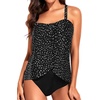 Women One Piece Swimsuit Vintage Off Shoulder Ruffled Bathing Suits(Black Dot)