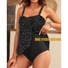 Women One Piece Swimsuit Vintage Off Shoulder Ruffled Bathing Suits(Black Dot)