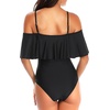 Women One Piece Swimsuit Vintage Off Shoulder Ruffled Bathing Suits(Black New)