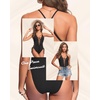 Women Sexy Lace Up One Piece Swimsuit Plunge V Neck High Cut Bathing suits(Black)