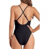 Women Sexy Lace Up One Piece Swimsuit Plunge V Neck High Cut Bathing suits(Black and White – No Texture)