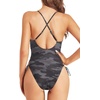 Women Sexy Lace Up One Piece Swimsuit Plunge V Neck High Cut Bathing suits(Camo)