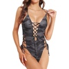 Women Sexy Lace Up One Piece Swimsuit Plunge V Neck High Cut Bathing suits(Camo)