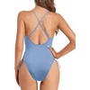 Women Sexy Lace Up One Piece Swimsuit Plunge V Neck High Cut Bathing suits(Gray Blue)