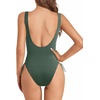 Women Sexy Lace Up One Piece Swimsuit Plunge V Neck High Cut Bathing suits(Green)