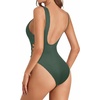 Women Sexy Lace Up One Piece Swimsuit Plunge V Neck High Cut Bathing suits(Green)