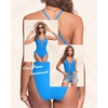 Women Sexy Lace Up One Piece Swimsuit Plunge V Neck High Cut Bathing suits(Light Blue – No Texture)