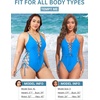 Women Sexy Lace Up One Piece Swimsuit Plunge V Neck High Cut Bathing suits(Light Blue – No Texture)
