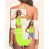 Women Sexy Lace Up One Piece Swimsuit Plunge V Neck High Cut Bathing suits(Neon Green)