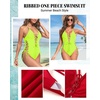 Women Sexy Lace Up One Piece Swimsuit Plunge V Neck High Cut Bathing suits(Neon Green)