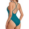 Women Sexy Lace Up One Piece Swimsuit Plunge V Neck High Cut Bathing suits(Teal)