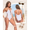 Women Sexy Lace Up One Piece Swimsuit Plunge V Neck High Cut Bathing suits(White)