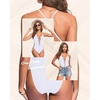 Women Sexy Lace Up One Piece Swimsuit Plunge V Neck High Cut Bathing suits(White)