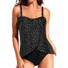 Women One Piece Swimsuit Vintage Off Shoulder Ruffled Bathing Suits(Black Dot)