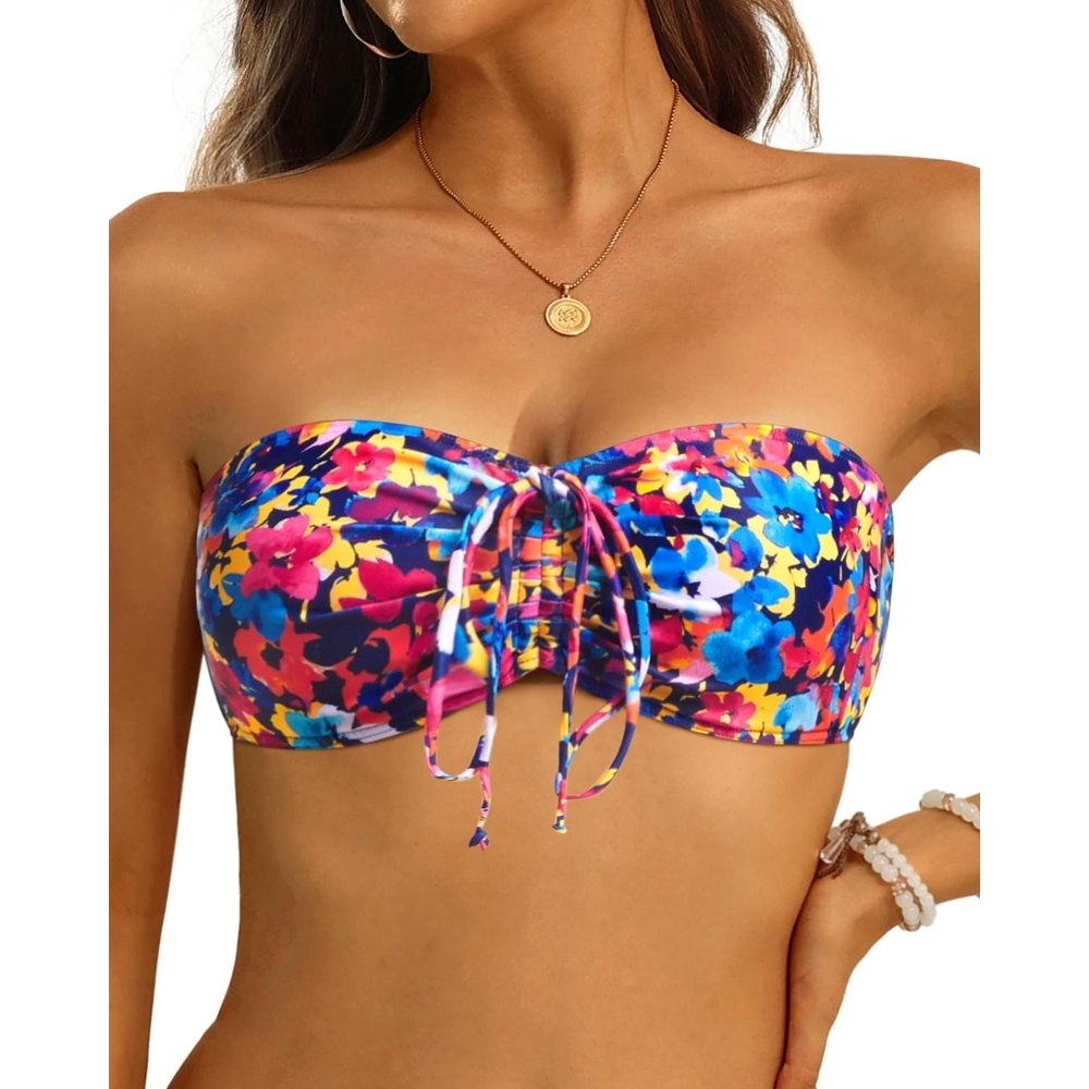 image:imageTempt Me Women Strapless Bandeau Bikini Top Swim BraColorful Floral