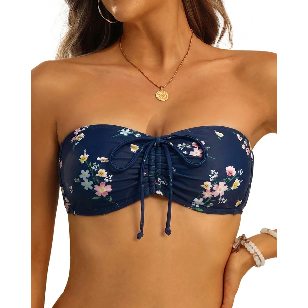 image:imageTempt Me Women Strapless Bandeau Bikini Top Swim BraNavy Floral