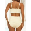 Tempt Me Women Beige Bandeau Bikini Set Strapless Two Piece Swimsuit Ribbed High Waisted Bathing Suits