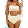 Tempt Me Women Beige Bandeau Bikini Set Strapless Two Piece Swimsuit Ribbed High Waisted Bathing Suits