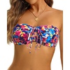 Tempt Me Women Strapless Bandeau Bikini Top Swim Bra(Colorful Floral)