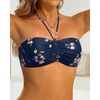 Tempt Me Women Strapless Bandeau Bikini Top Swim Bra(Navy Floral)