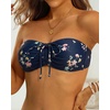Tempt Me Women Strapless Bandeau Bikini Top Swim Bra(Navy Floral)