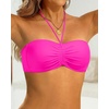 Tempt Me Women Strapless Bandeau Bikini Top Swim Bra(Neon Pink)