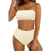 Tempt Me Women Beige Bandeau Bikini Set Strapless Two Piece Swimsuit Ribbed High Waisted Bathing Suits