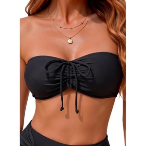 Tempt Me Women Strapless Bandeau Bikini Top Swim Bra(Black)