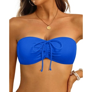 Tempt Me Women Strapless Bandeau Bikini Top Swim Bra(Blue)