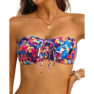 Tempt Me Women Strapless Bandeau Bikini Top Swim Bra(Colorful Floral)