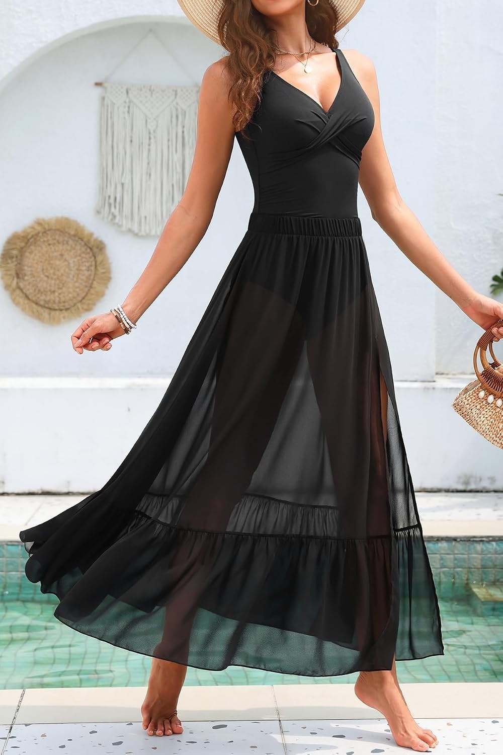 image:imageTempt Me Women Twist Tummy Control One Piece Swimsuit with Cover Up SkirtBlack